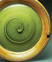 Green and yellow platter by Dandee Pattee