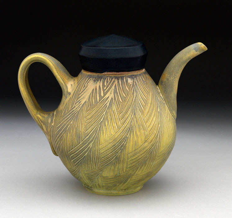 yellow teapot with chevron carving by Silvie Granatelli.
